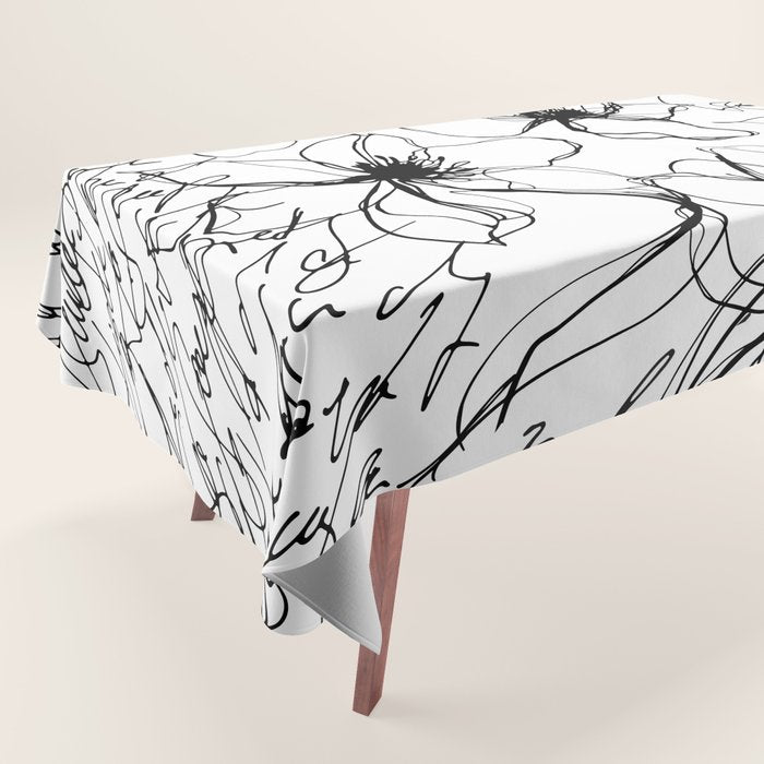 Loose Flower Study Black And White Tablecloth Gallery Image 1