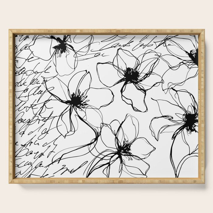 Loose Flower Study Black And White Serving Tray Gallery Image 1
