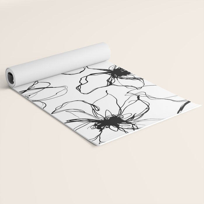 Loose Flower Study Black And White Yoga Mat Gallery Image 2
