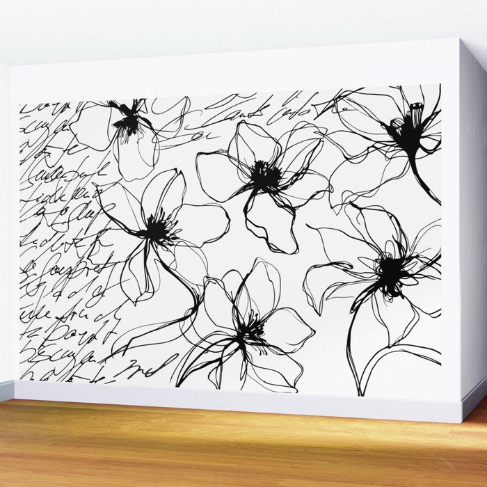 Loose Flower Study Black And White Wall Mural Gallery Image 2