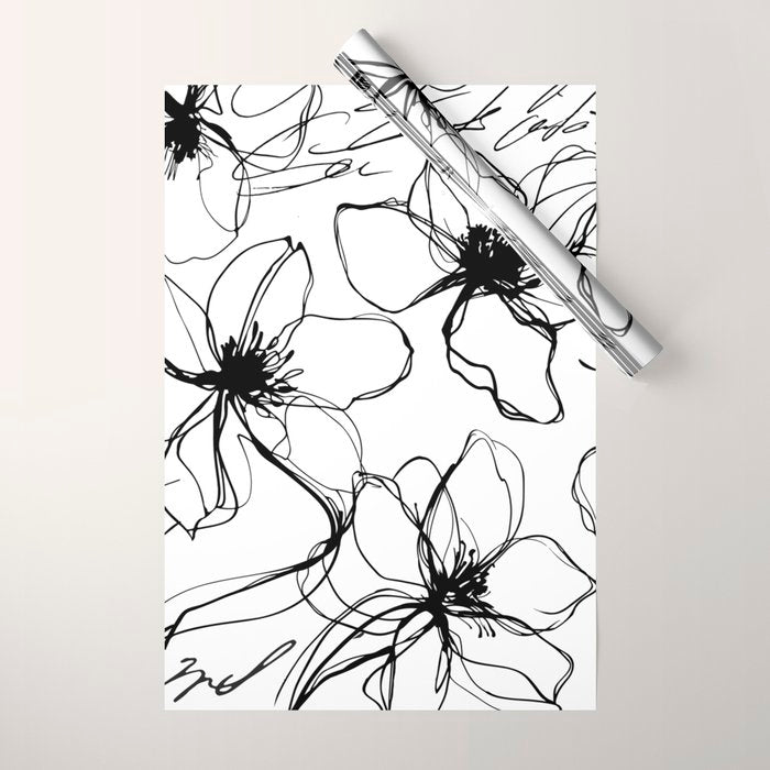 Loose Flower Study Black And White Wrapping Paper Gallery Image 1