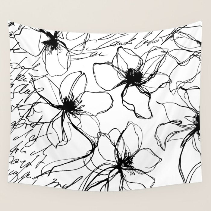 Loose Flower Study Black And White Wall Tapestry Gallery Image 4