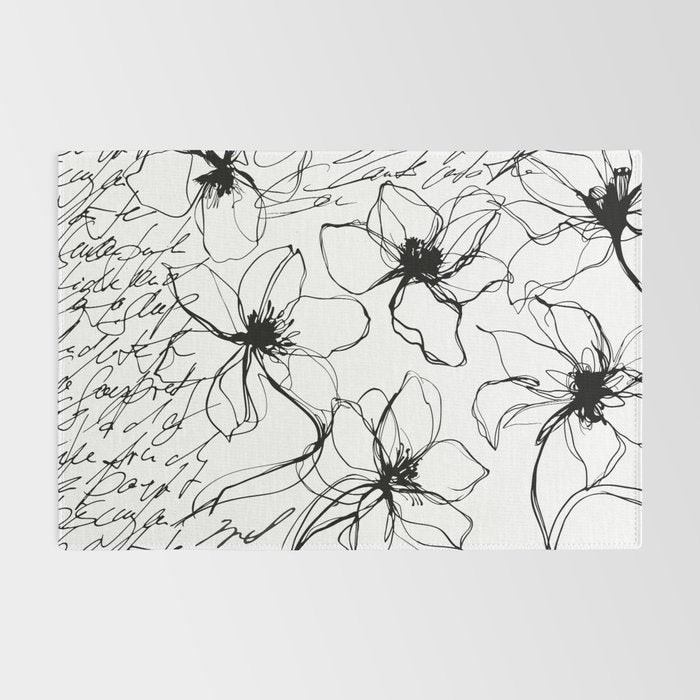 Loose Flower Study Black And White Rug Gallery Image 2