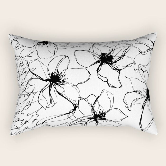 Loose Flower Study Black And White Rectangular Pillow Gallery Image 2