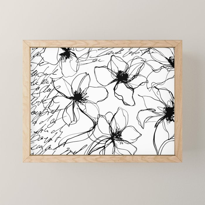 Loose Flower Study Black And White Mini Art Print Gallery Image 1