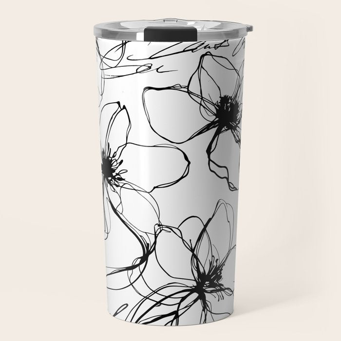 Loose Flower Study Black And White Travel Mug Gallery Image 1
