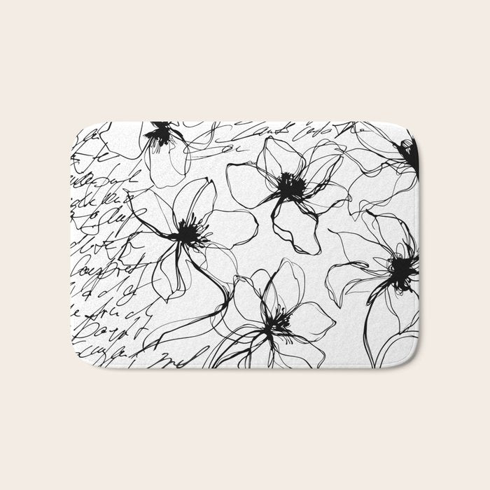 Loose Flower Study Black And White Bath Mat Gallery Image 1