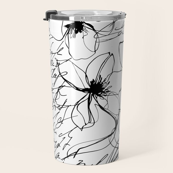 Loose Flower Study Black And White Travel Mug Gallery Image 3