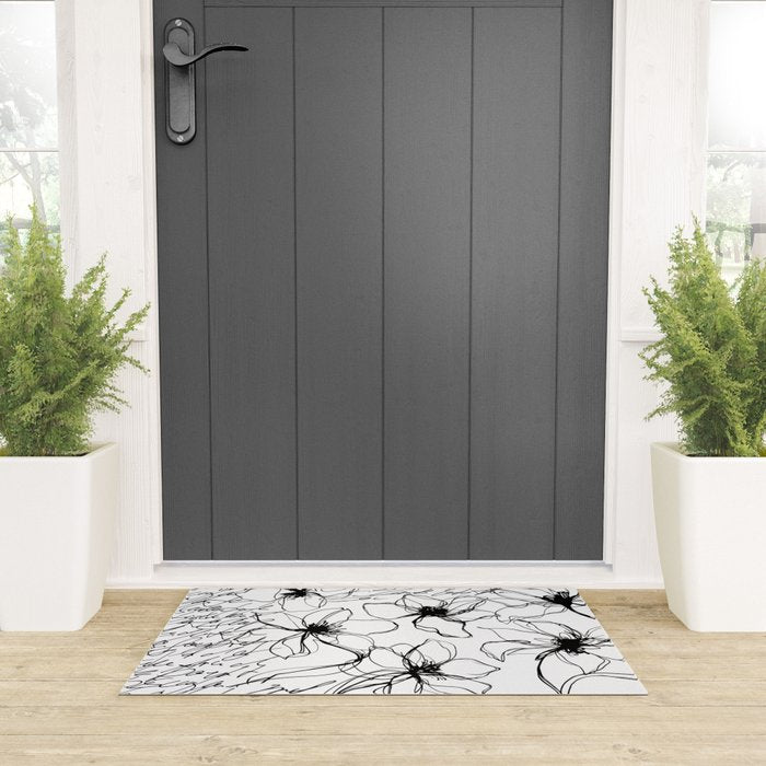 Loose Flower Study Black And White Welcome Mat Gallery Image 3