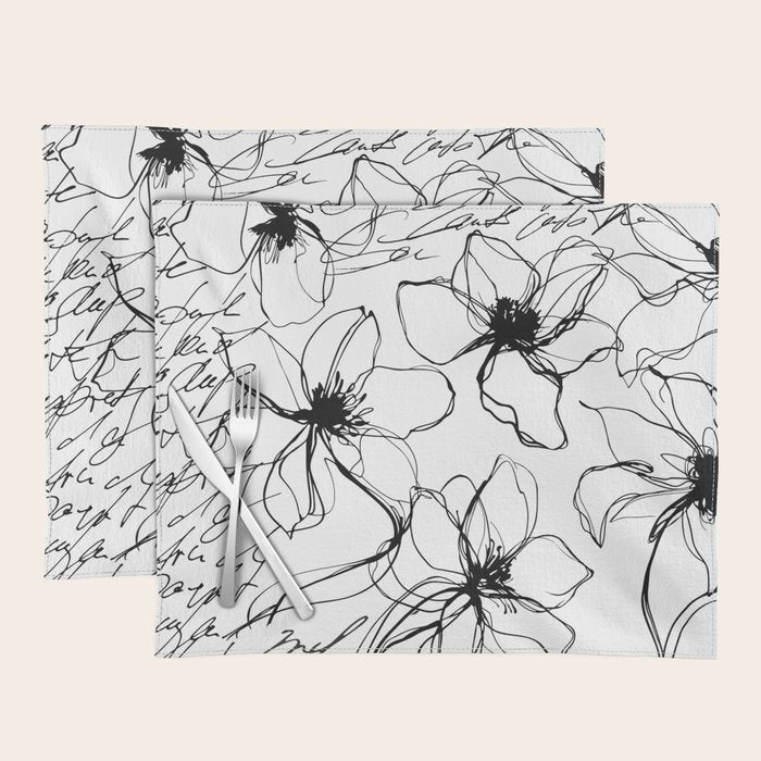 Loose Flower Study Black And White Placemat Gallery Image 1