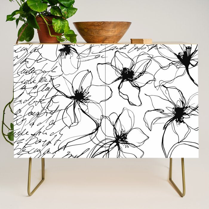 Loose Flower Study Black And White Credenza Gallery Image 1