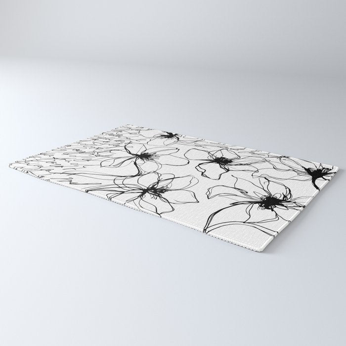 Loose Flower Study Black And White Rug Gallery Image 3