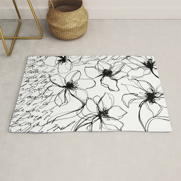 Loose Flower Study Black And White Rug Gallery Image 1
