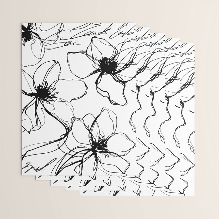 Loose Flower Study Black And White Wrapping Paper Gallery Image 3