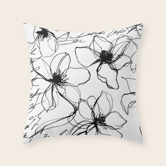 Loose Flower Study Black And White Throw Pillow Gallery Image 1