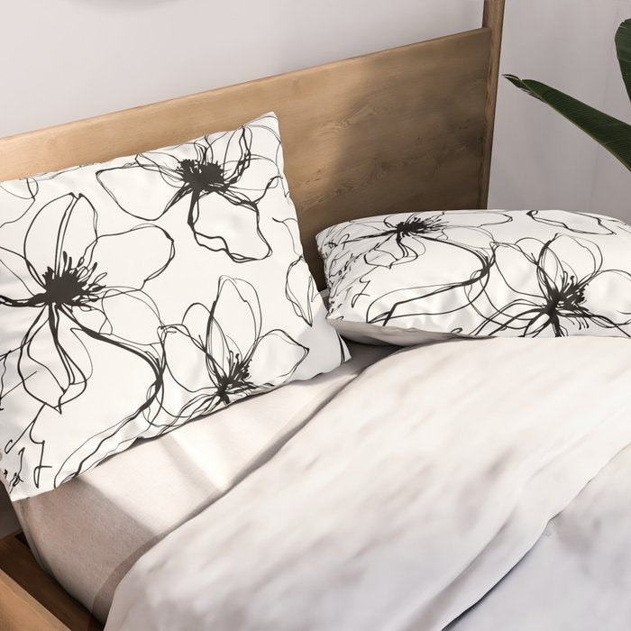 Loose Flower Study Black And White Pillow Sham Gallery Image 2