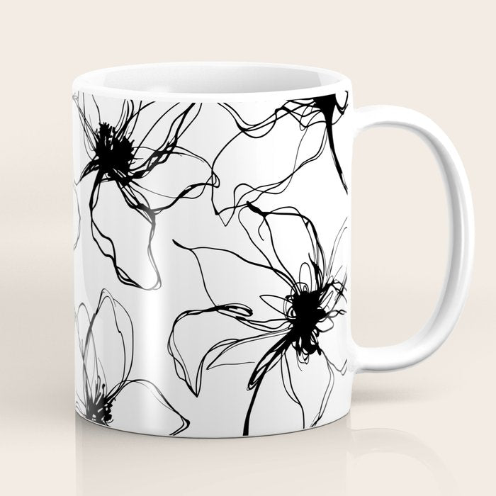 Loose Flower Study Black And White Coffee Mug Gallery Image 1