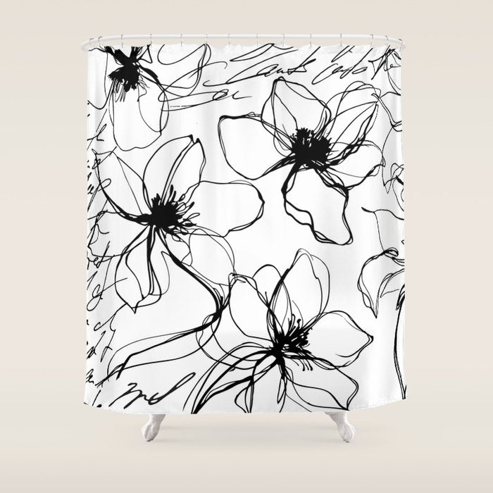 Loose Flower Study Black And White Shower Curtain Gallery Image 1