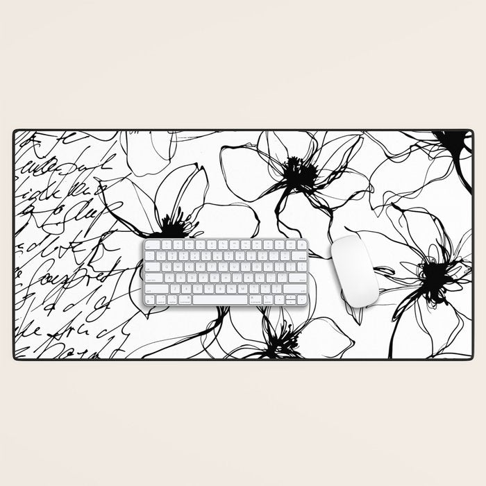 Loose Flower Study Black And White Desk Mat Gallery Image 1