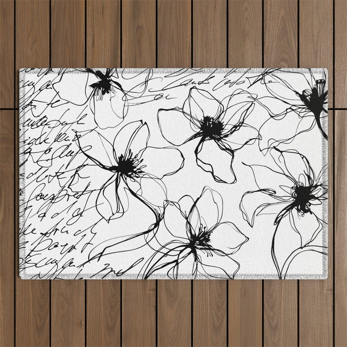 Loose Flower Study Black And White Outdoor Rug Gallery Image 1