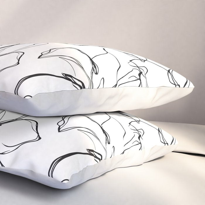 Loose Flower Study Black And White Pillow Sham Gallery Image 3