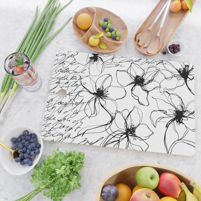 Loose Flower Study Black And White Cutting Board Gallery Image 2