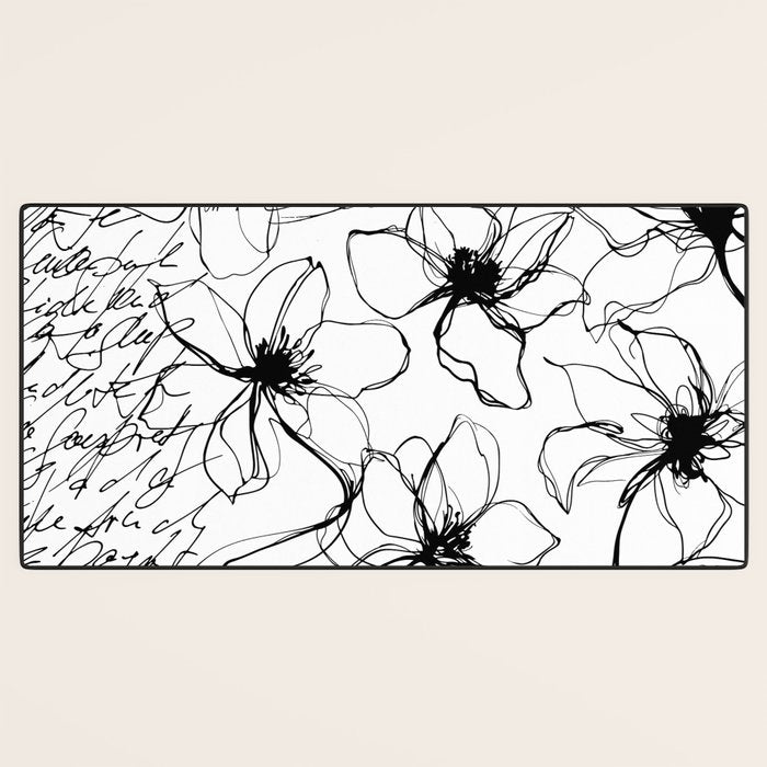 Loose Flower Study Black And White Desk Mat Gallery Image 3