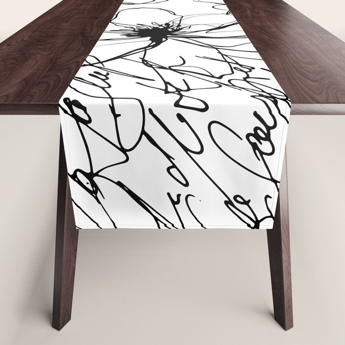 Loose Flower Study Black And White Table Runner Gallery Image 1