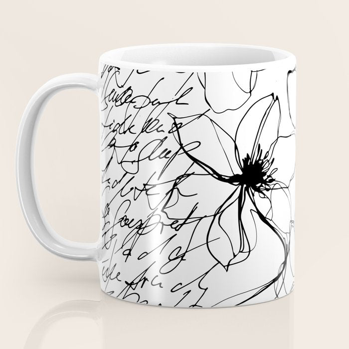 Loose Flower Study Black And White Coffee Mug Gallery Image 3