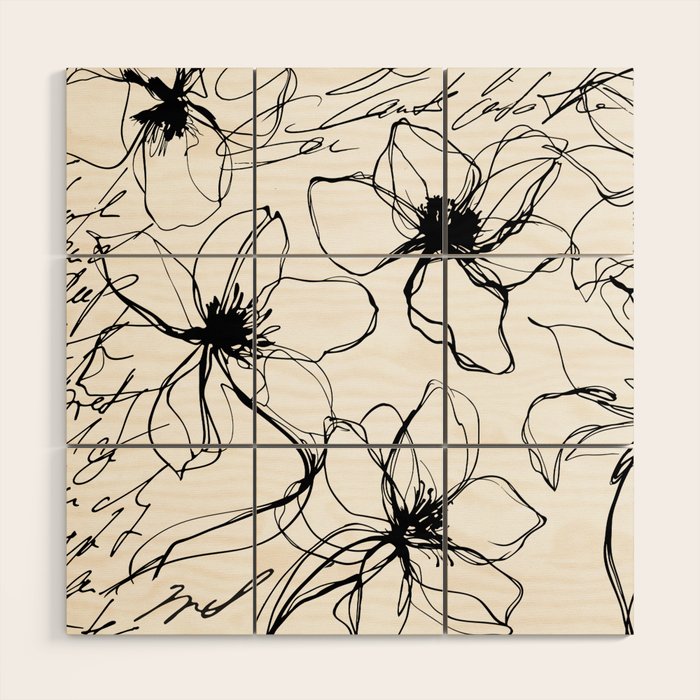 Loose Flower Study Black And White Wood Wall Art Gallery Image 1