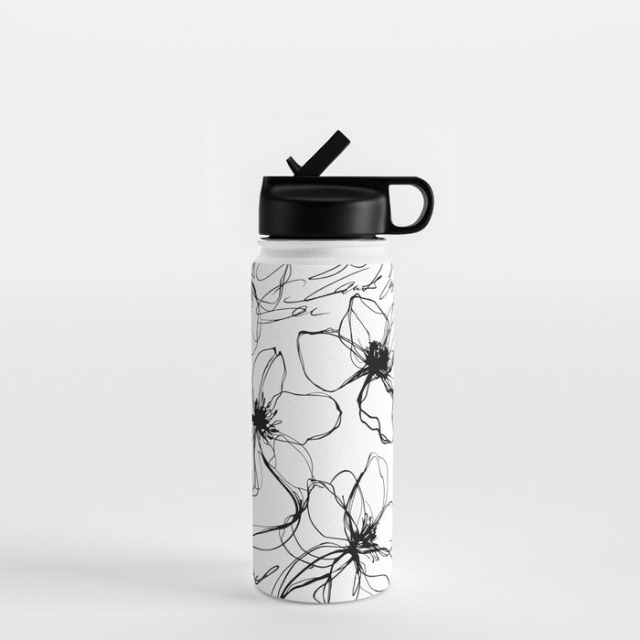 Loose Flower Study Black And White Water Bottle Gallery Image 1