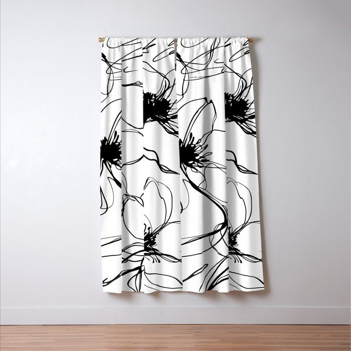 Loose Flower Study Black And White Window Curtain Gallery Image 3