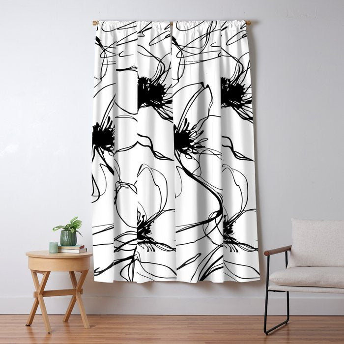 Loose Flower Study Black And White Window Curtain Gallery Image 1