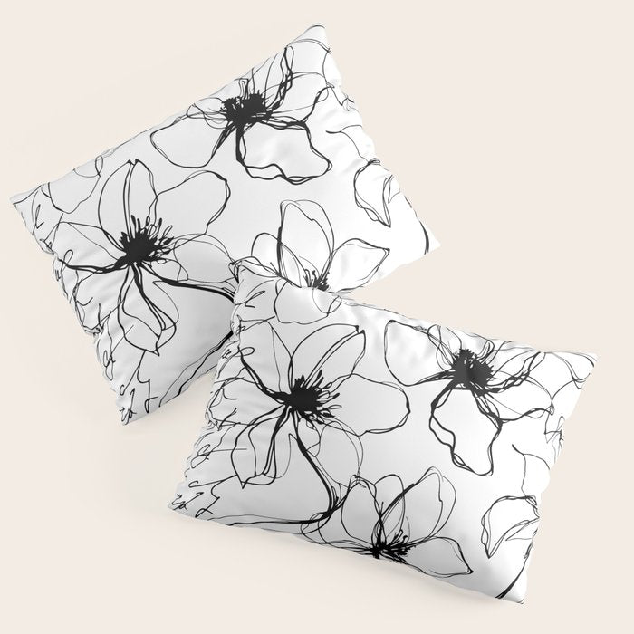 Loose Flower Study Black And White Pillow Sham Gallery Image 1