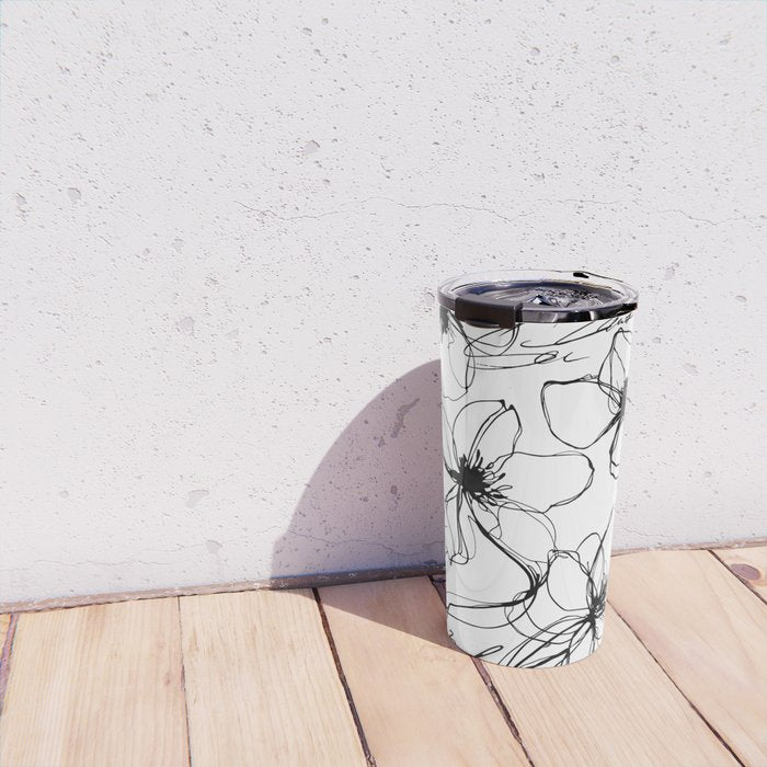 Loose Flower Study Black And White Travel Mug Gallery Image 4