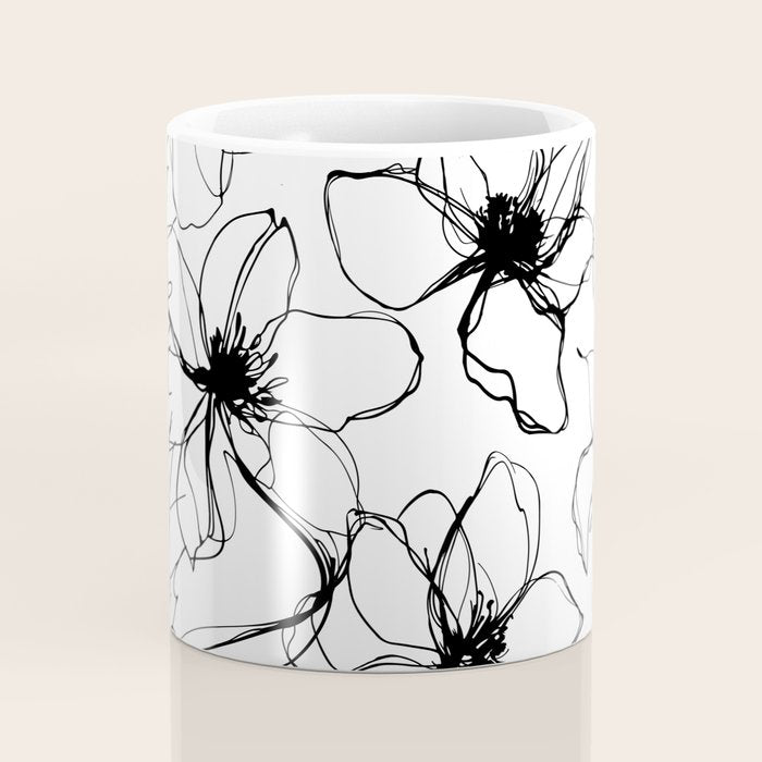 Loose Flower Study Black And White Coffee Mug Gallery Image 4