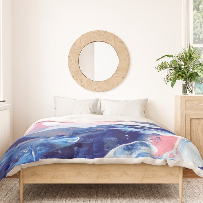 Ejaaz Haniff Abstract Acrylic Palette Knife Painting Blue Pink: 'Summer Storm' Duvet Cover Gallery Image 3