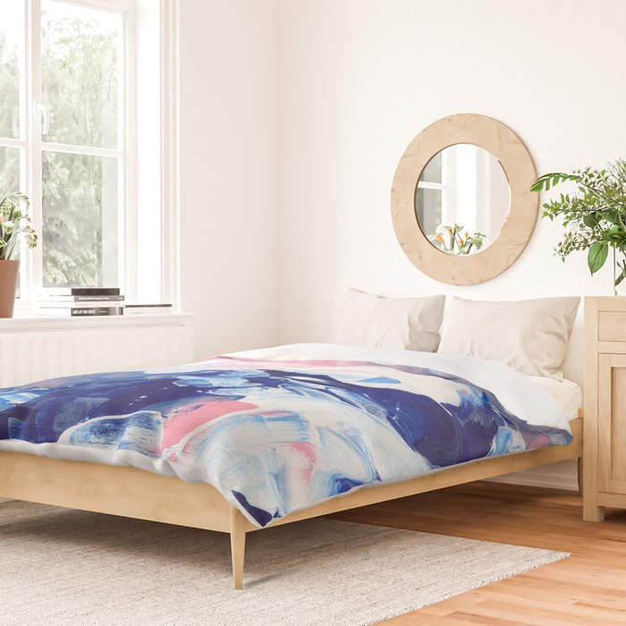 Ejaaz Haniff Abstract Acrylic Palette Knife Painting Blue Pink: 'Summer Storm' Duvet Cover Gallery Image 2