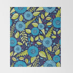 Turquoise Blue, Lime Green, Magenta & Navy Floral Pattern Throw Blanket Gallery Image 2