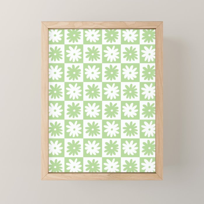 Green And White Checkered Flower Pattern Mini Art Print Gallery Image 1