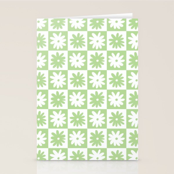 Green And White Checkered Flower Pattern Stationery Card Gallery Image 1