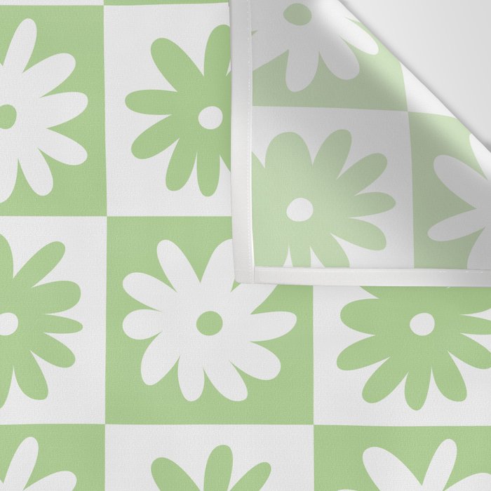 Green And White Checkered Flower Pattern Wall Tapestry Gallery Image 3