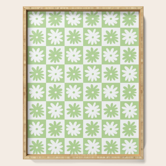 Green And White Checkered Flower Pattern Serving Tray Gallery Image 1