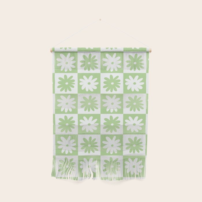 Green And White Checkered Flower Pattern Wall Hanging Gallery Image 1