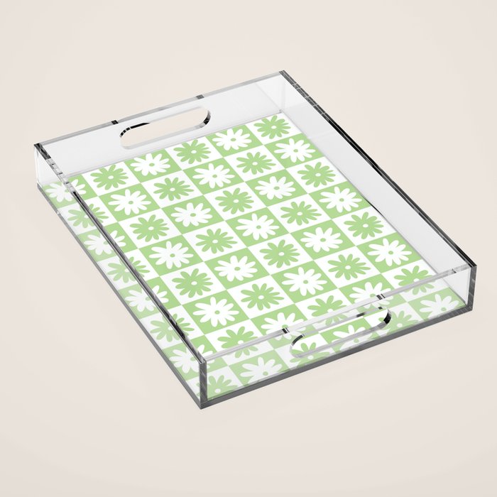 Green And White Checkered Flower Pattern Acrylic Tray Gallery Image 1