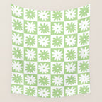 Green And White Checkered Flower Pattern Wall Tapestry Gallery Image 4