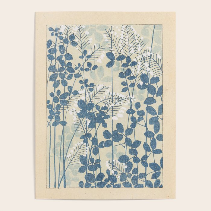 Vintage Japanese Botanical Silhouette in Soft Blue Tones Poster Gallery Image 4