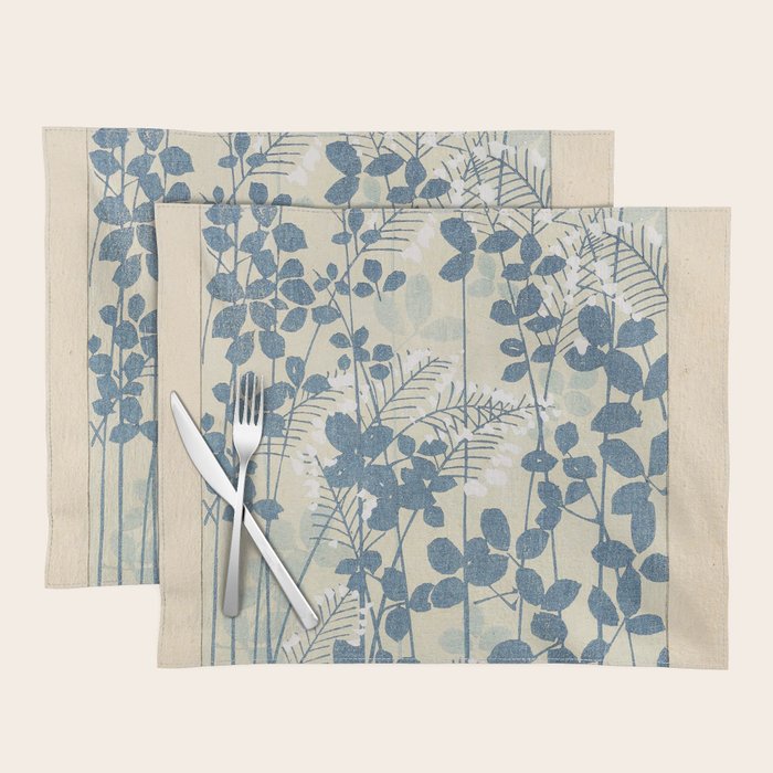 Vintage Japanese Botanical Silhouette in Soft Blue Tones Placemat Gallery Image 1