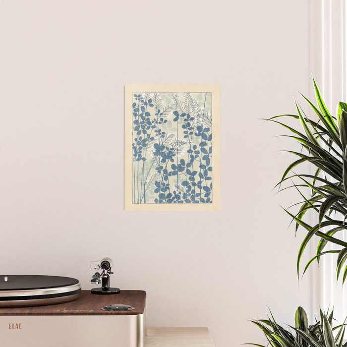 Vintage Japanese Botanical Silhouette in Soft Blue Tones Poster Gallery Image 2