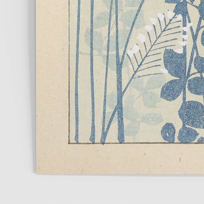 Vintage Japanese Botanical Silhouette in Soft Blue Tones Poster Gallery Image 3